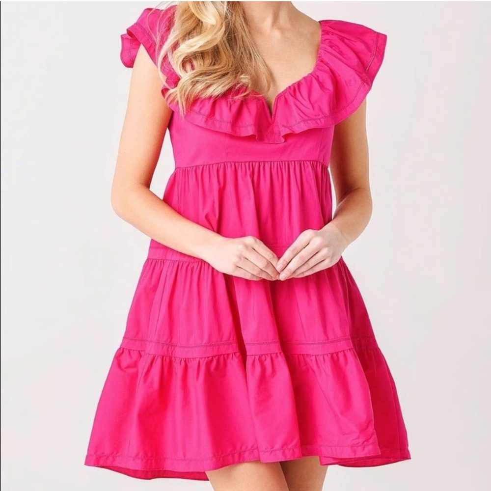 Saylor NEW Katelyn Hot Pink Tiered Mini Dress